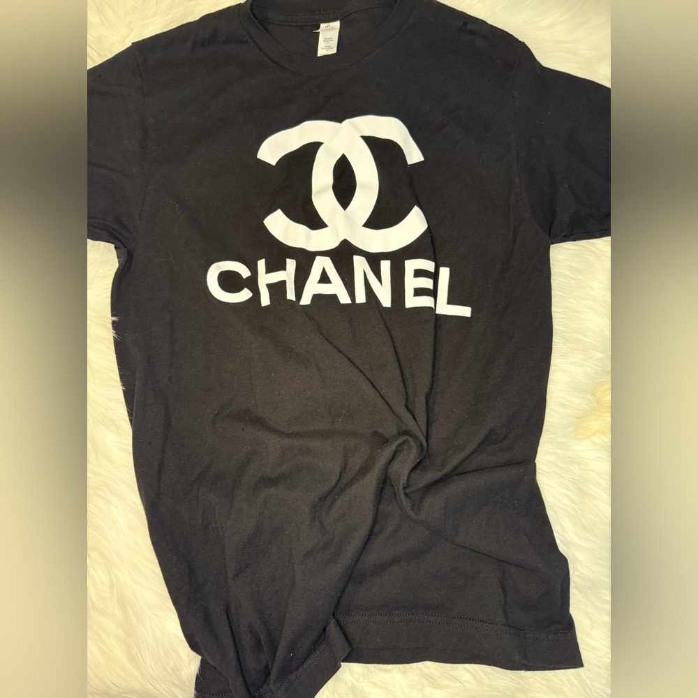 Chanel Black Tee with White Emblem